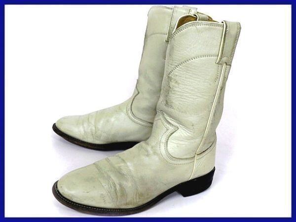 90s以前USA製ビンテージ★ジャスティン/Justin【7B/23.5-24.0/オフホワイト】ウエスタン/ペコスブーツ/オールレザー/グッドイヤー◆3@L72拍卖
