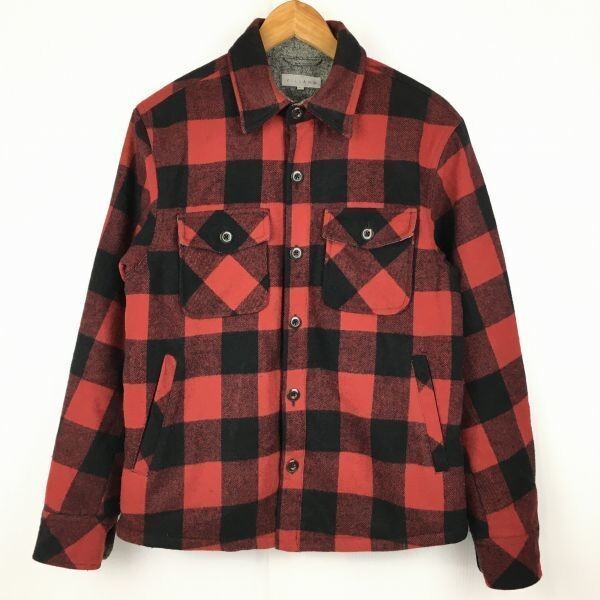 VILLAND/ビランド 中綿入りジャケット メンズL 赤×黒 チェック柄 カバーオール ブルゾン アウター 管NO.A18-14拍卖