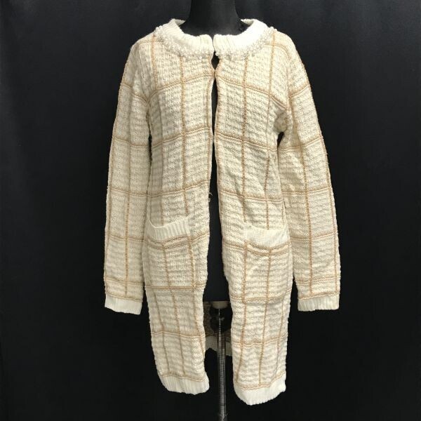 ミッシュマッシュ/MISCH MASCH★チェック柄/ノーカラーニットコート【レディースM/ベージュ系】Coat/Jacket/Jumper◆BH830拍卖