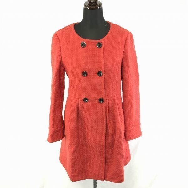 ユナイテッドアローズ★ウール/ノーカラーコート【38/レディースM/オレンジ系】green label relaxing◆BF111拍卖