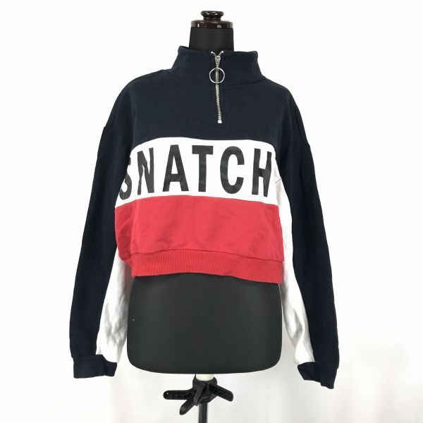 H&M/エイチアンドエム★コットン/ショート丈/裏起毛/ハーフジップトレーナー【レディースM/ブラック×ホワイト×レッド】◆BG9拍卖