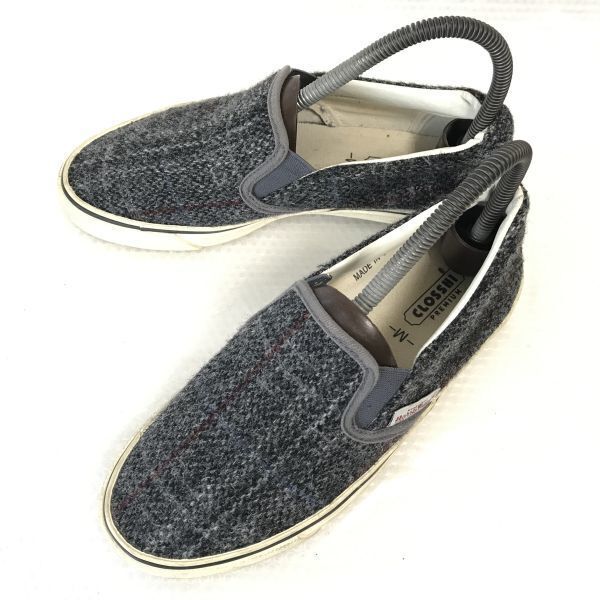 1円~/CLOSSHI★ハリスツイード/Harris tweed/紐無し/スリッポンシューズ【M/23.0-24.0程度/グレー】ヴァンプ/sneakers/Shoes/trainers◆B-拍卖
