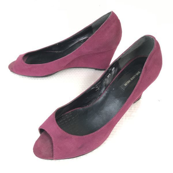 ナチュラルビューティーベーシック★オープントゥパンプス【24.5/ワインレッド/WINE RED】natural beauty basic/Shoes/pumps◆Q-397拍卖