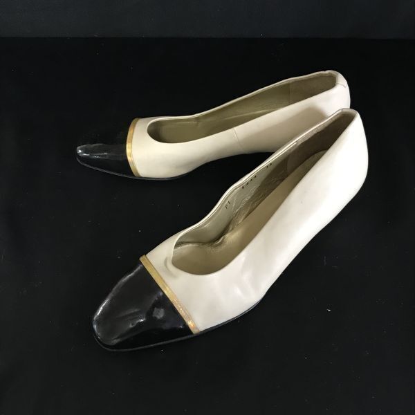 YVES SAINT LAURENT★レザーパンプス【36/22.5-23.0/アイボリー×黒/ivory×black】/イブサンローラン/pumps/Shoes/trainers◆Q-536拍卖