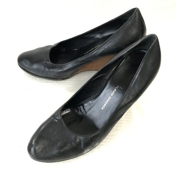 イタリア製★NEBULONI FLAVIO ZANASCA/ネブローニ★本革/パンプス/ウエッジソール【35.5/22.5-23.0/黒/BLACK】ビジネス/dress shoes◆Q-62拍卖