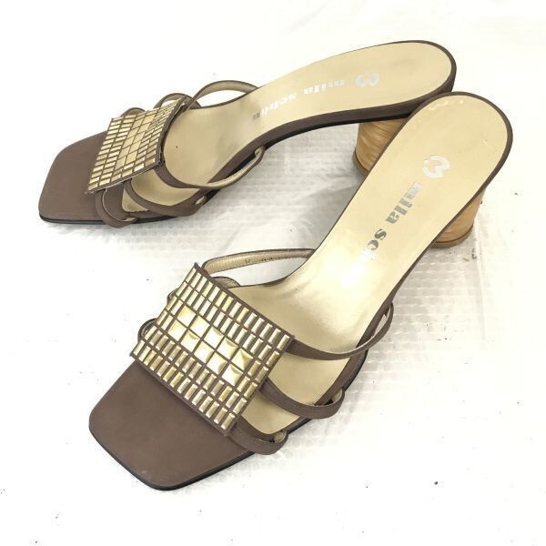 Made in Japan★ミラショーン/mila schon★ミュールサンダル/オープントゥ【6.5/24.5/茶系/BROWN】Shoes/sandal◆Q-134拍卖