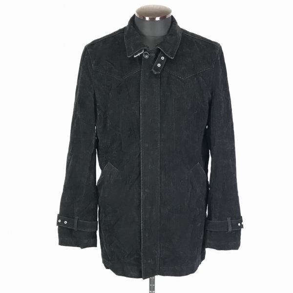 ルイシャブロン★比翼仕立て/ショート丈コットンコート【メンズM/黒】両サイドポケット/シングルベント/LOUIS CHAVLON◆BF208拍卖