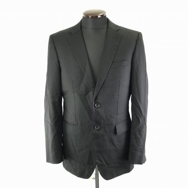 タケオキクチ★ストライプ/ウールテーラードジャケット【メンズM/黒】シングル/2釦/総裏地/多ポケット/TAKEO KIKUCHI◆BC640拍卖