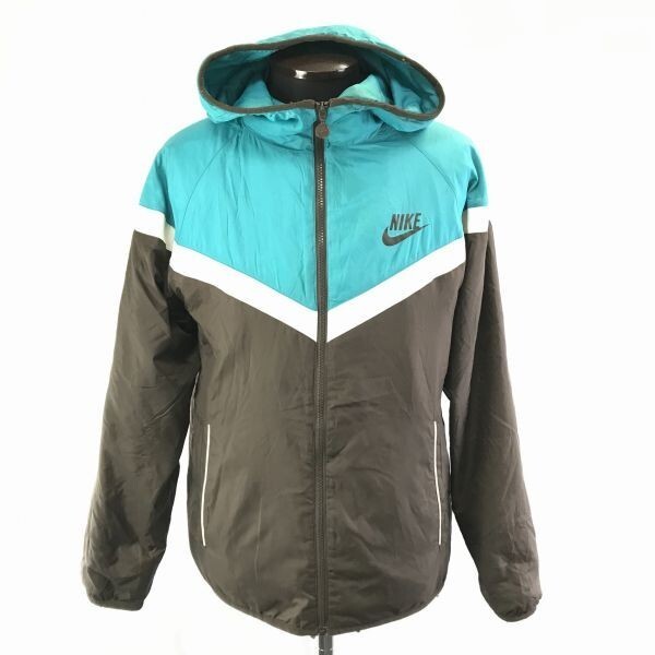NIKE★ナイロン/中綿ブルゾン/ジャケット【メンズM/茶×ミントグリーン系】フルジップ/フーディー/両サイドポケット/ナイキ◆BC748拍卖