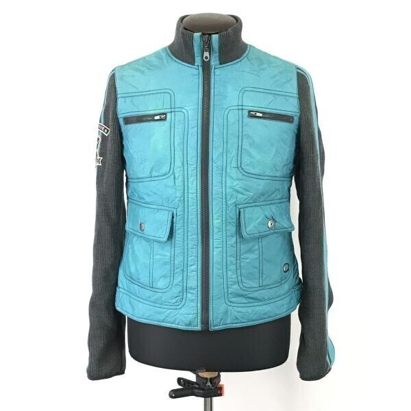 EXRジャパン★切り替えしニット/中綿入りジャケット/ブルゾン【メンズM/青×グレー/blue×gray】Jaket/Jumper◆BH716拍卖