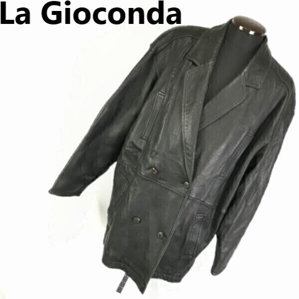 ラジョコンダ/La Gioconda 重厚レザーコート ダブルジャケット/ブルゾン メンズL 黒 管NO. 9-089拍卖