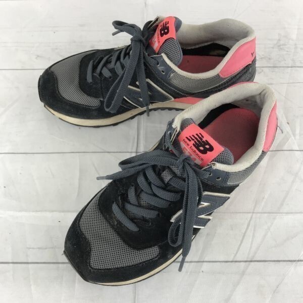 ニューバランス/WL574CPL★スニーカー【23.0/黒×ピンク】スエード加工/レディース◆H-186拍卖