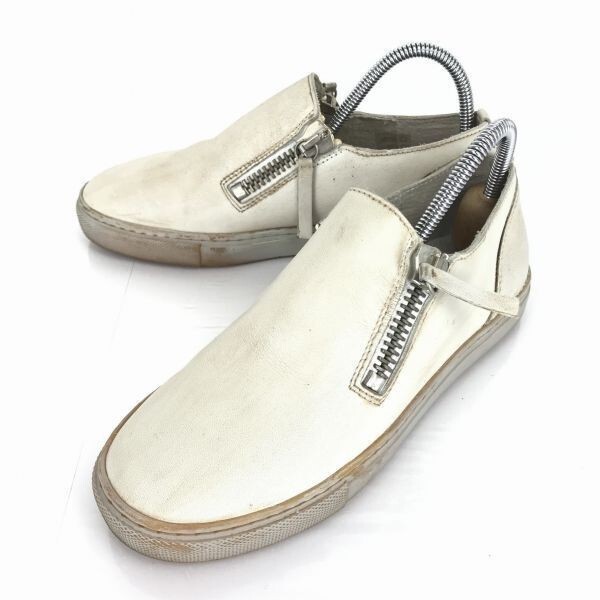 DIESEL/ディーゼル★ジッパー付き/本革/レザースリッポンシューズ【22.5/レディース/アイボリーホワイト】スニーカー◆B-63拍卖