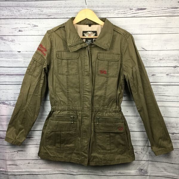 HARLEY DAVIDOSON/ハーレーダビッドソン★ライダースジャケット【レディースM/カーキ】コットンブルゾン/AMERICAN LEGEND刺繍◆TBA41-B3拍卖