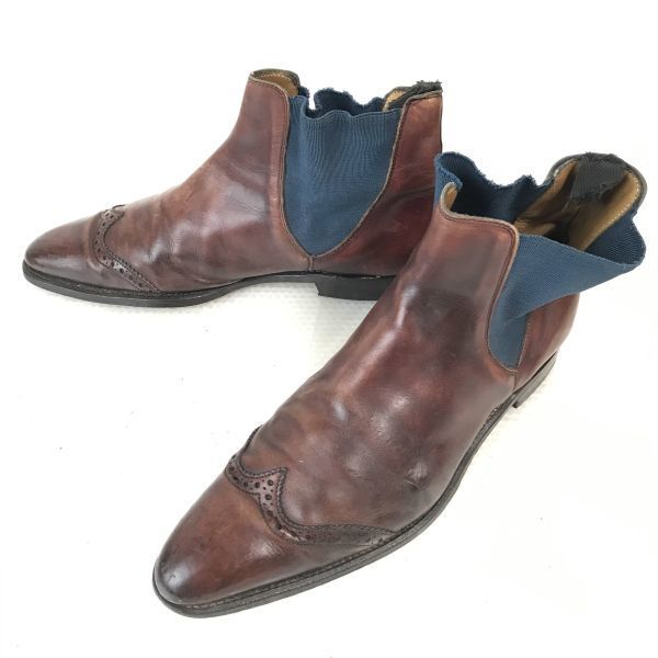 欧州ビンテージ★本革/グッドイヤー製法/サイドゴアブーツ【7/25.5-26.0/茶/BROWN】ウイングチップ/メーカー不明/Shoes◆WB74-22拍卖