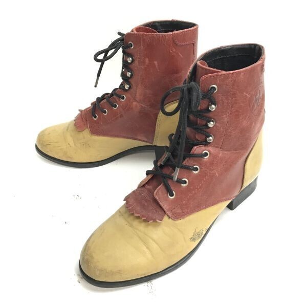 ARIAT/アリアット★本革/キルトタン/ウエスタンブーツ【23.0-24.0程度/赤×ベージュ】レースアップ/Leather/Boots/shoes◆TWB91-33拍卖