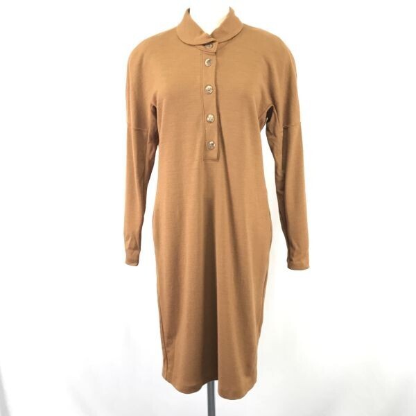 美品/90s/Vintage★トリコーサ/TRICOSA★ウール100%/長袖シャツワンピース【40/レディースL/茶/brown】肩パット/dress/Shirts◆TBH940拍卖