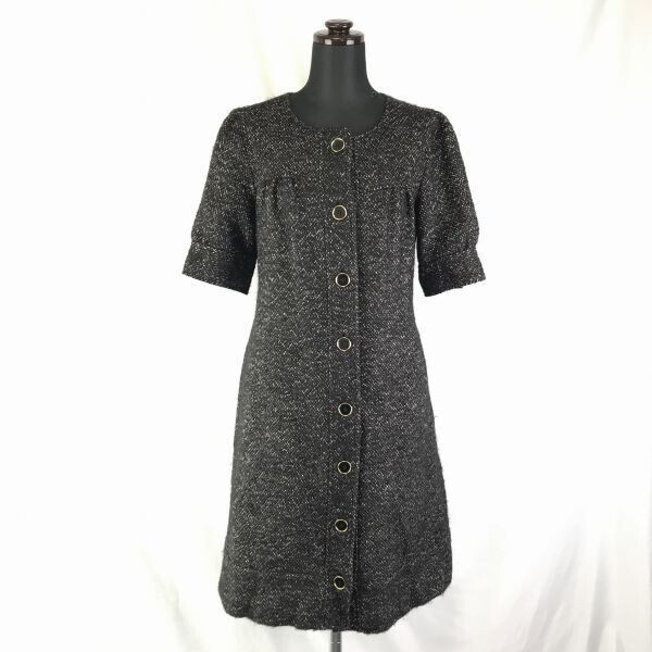 ダナキャラン ニューヨーク★半袖/ウール×アルパカ混/ワンピース風コート【4/レディースXL/黒×茶】DONNA KARAN NEW YORK◆BC934拍卖