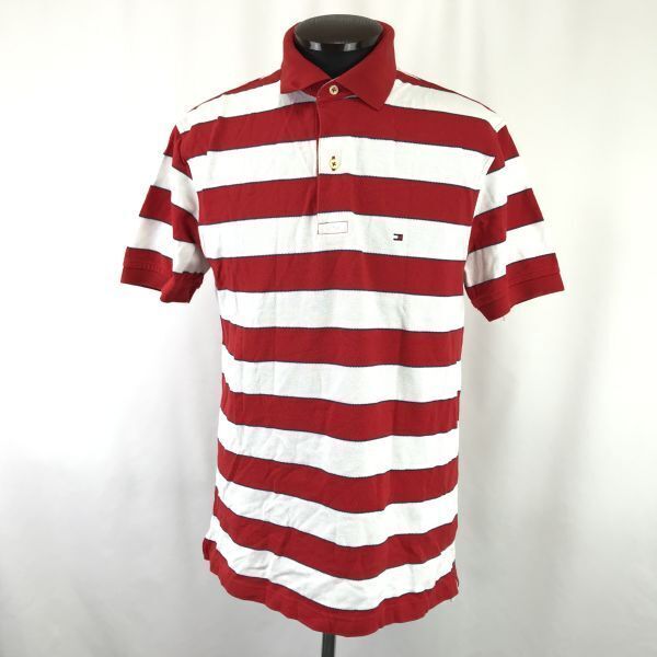 TOMMY HILFIGER/トミーヒルフィガー★半袖ポロシャツ【メンズS/ボーダー柄/赤×白/red×white】Tops/Shirts◆TBH985拍卖