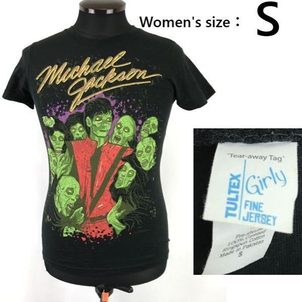 MICHAEL JACKSON Zombie Crew Juniors★半袖Tシャツ【レディースS/黒/Thriller/black】洋楽/マイケルジャクソン/スリラー/00s/Tops◆TBH985拍卖
