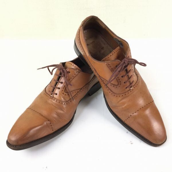 vintage/グッドイヤー製法【41/25.5-26.0cm/茶】高級ハンドメイド/セミブローグ/ビジネスシューズ ストレートチップ 管NO.◆TZA-299拍卖