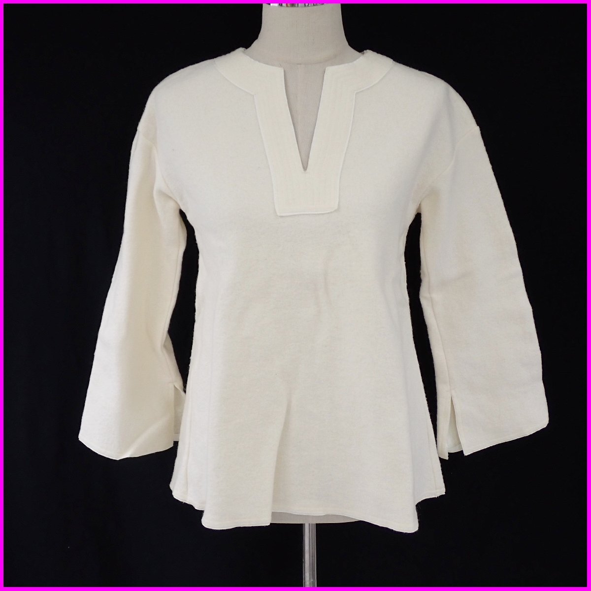 ★TOMORROWLAND/トゥモローランド リングニット キーネックプルオーバー 36/レディースM相当/アイボリー/ウール&1196000323拍卖