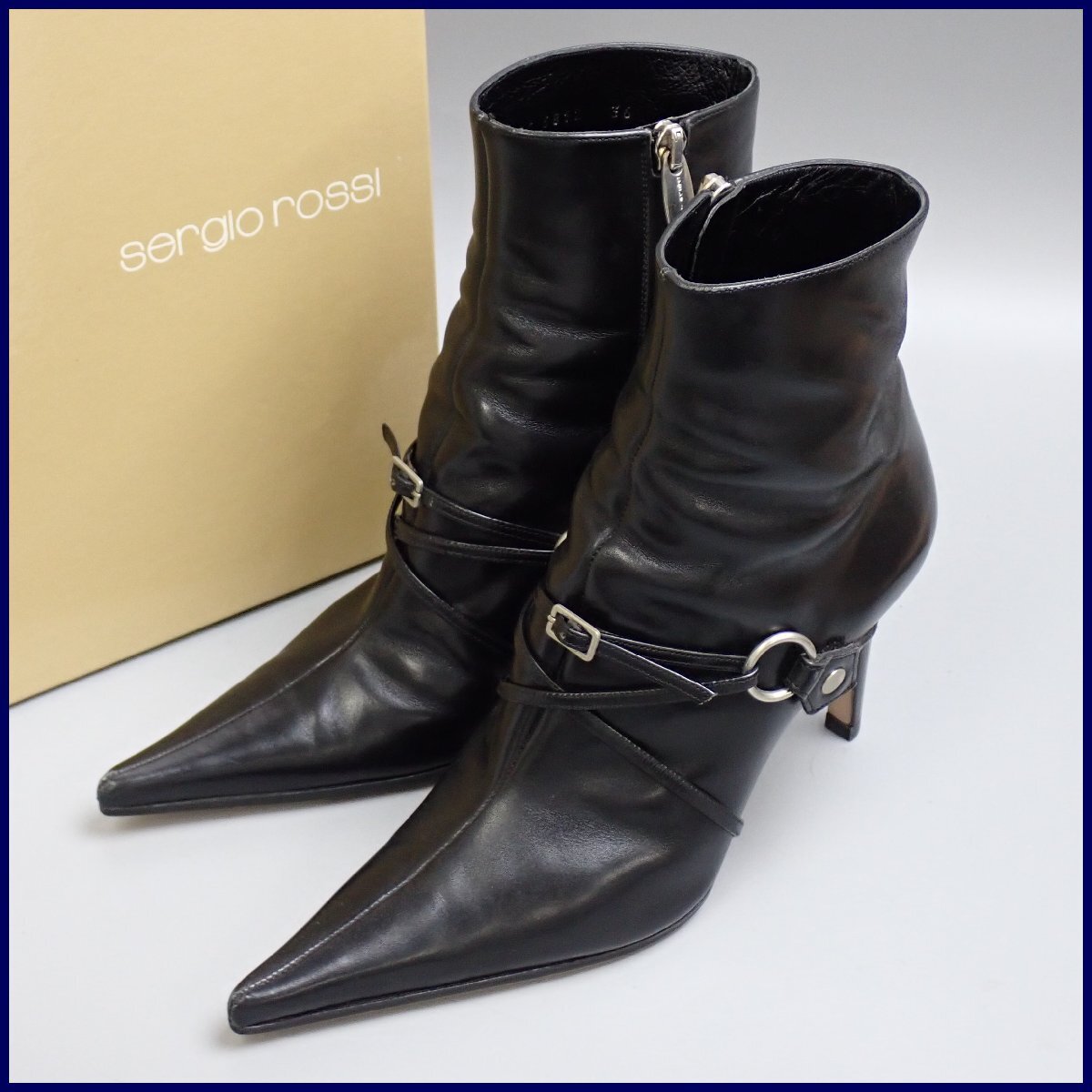 ★Sergio Rossi/セルジオロッシ ショートブーツ 36/22.5cm相当/ブラック/レザー/ヒール高約9cm/外箱付き/イタリア製&2170400012拍卖