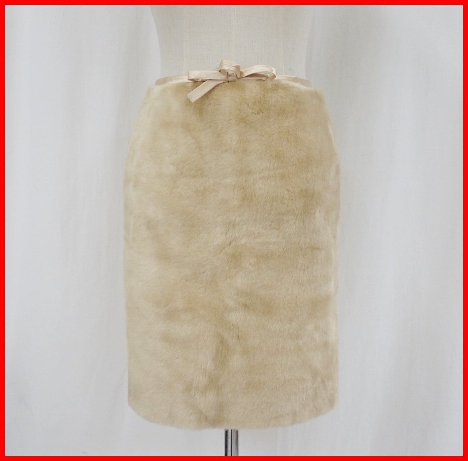 ★美品 49AV JUNKO SHIMADA/ジュンコシマダ フェイクファースカート 38/M相当/膝上丈/ベージュ&2032300186拍卖