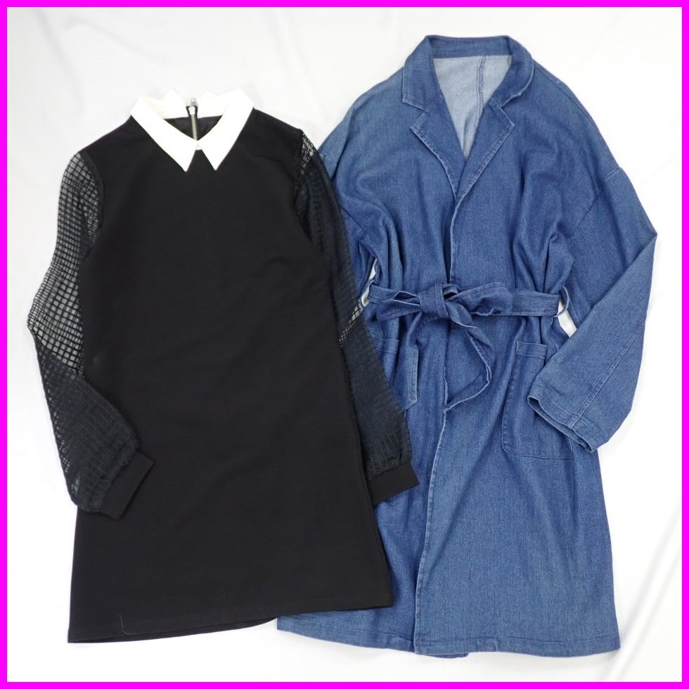 ◆Libby&Rose/リビーアンドローズ ベルト付き デニムコート + ミニ丈ワンピース M/インディゴ/ブラック/まとめ&0000005234拍卖