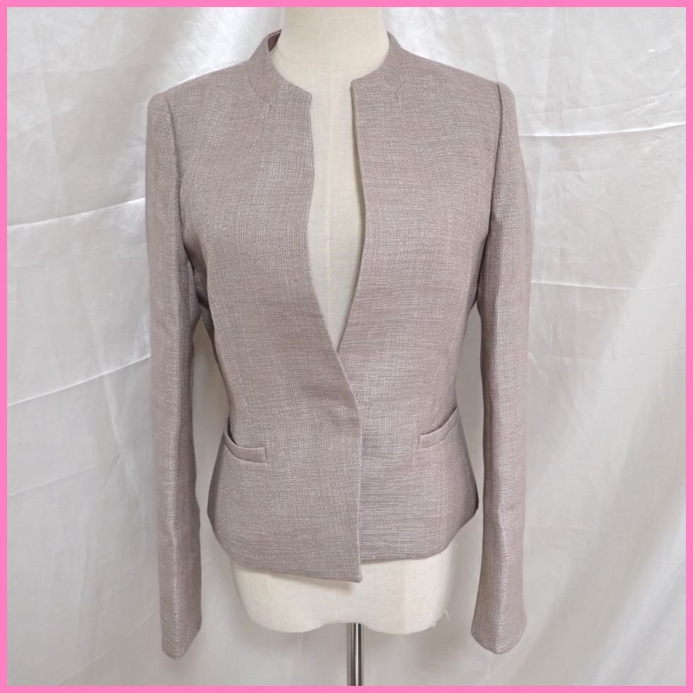 ★EPOCA/エポカ ノーカラージャケット 40/レディースM~L相当/ピンク系/ウール&2032300326拍卖