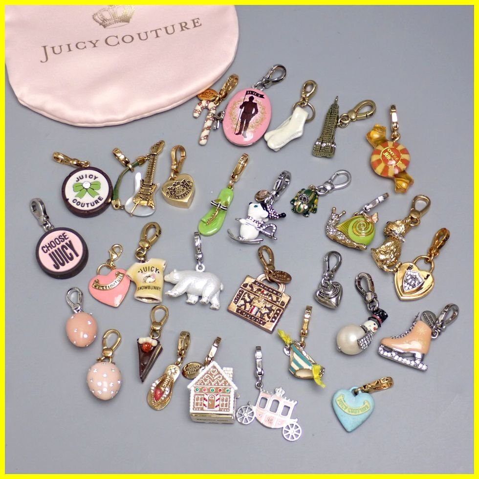 ★未使用 JUICY COUTURE/ジューシークチュール チャーム 30個/巾着付き/ギター/キャンディー/ハート/ケーキ/お菓子の家/犬 他&1201700795拍卖