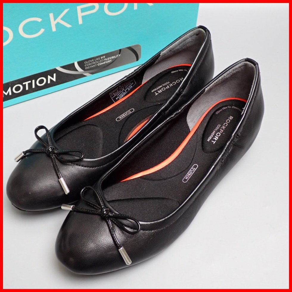 ★ROCKPORT/ロックポート バレエシューズ レディース24.5cm/ブラック/レザー/リボン/外箱付き&2179500011拍卖
