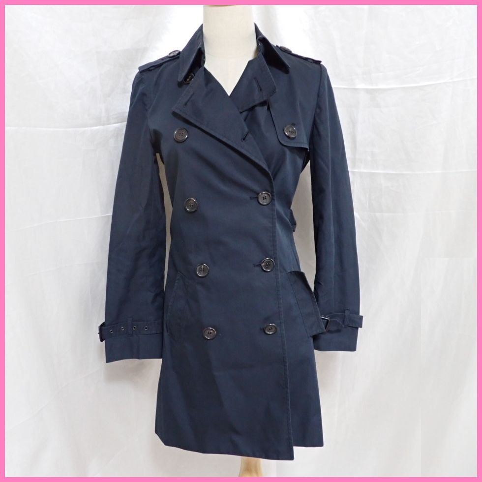 ★BARNEYS NEWYORK/バーニーズニューヨーク トレンチコート 36/レディースS相当/ネイビー/コットン/ベルト付き/イタリア製&1961400313拍卖