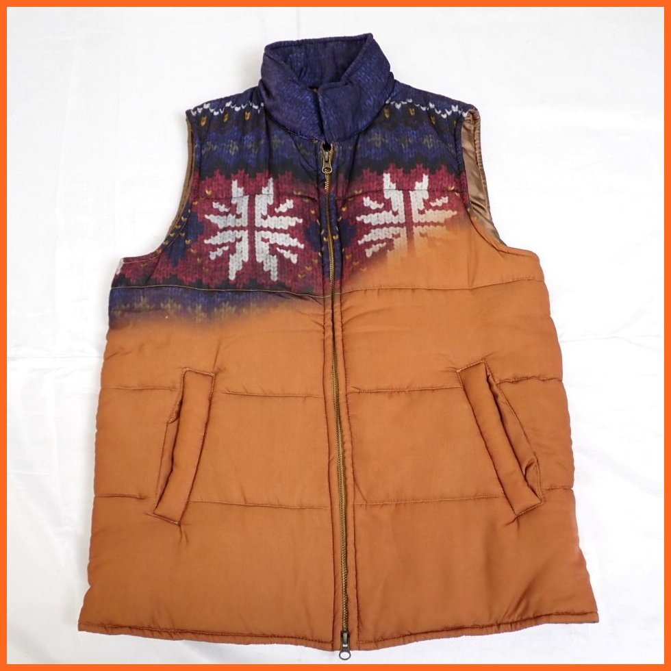 ★glamb/グラム フランツ中綿ベスト 2/メンズM相当/ブラウン×ネイビー系/スタンドカラー&1240200393拍卖