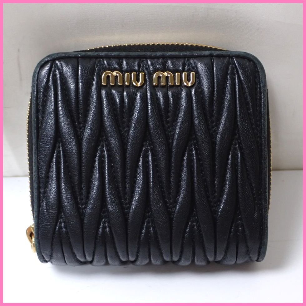 ★MIU MIU/ミュウミュウ マテラッセ 二つ折り財布 ブラック/レザー/小銭入れあり/ウォレット&2179600014拍卖
