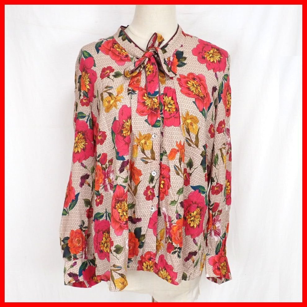 ★ANAYI/アナイ 長袖 ボタウイブラウス 38/レディースL相当/ベージュ系/花柄/総柄/シャツ&0793500030拍卖
