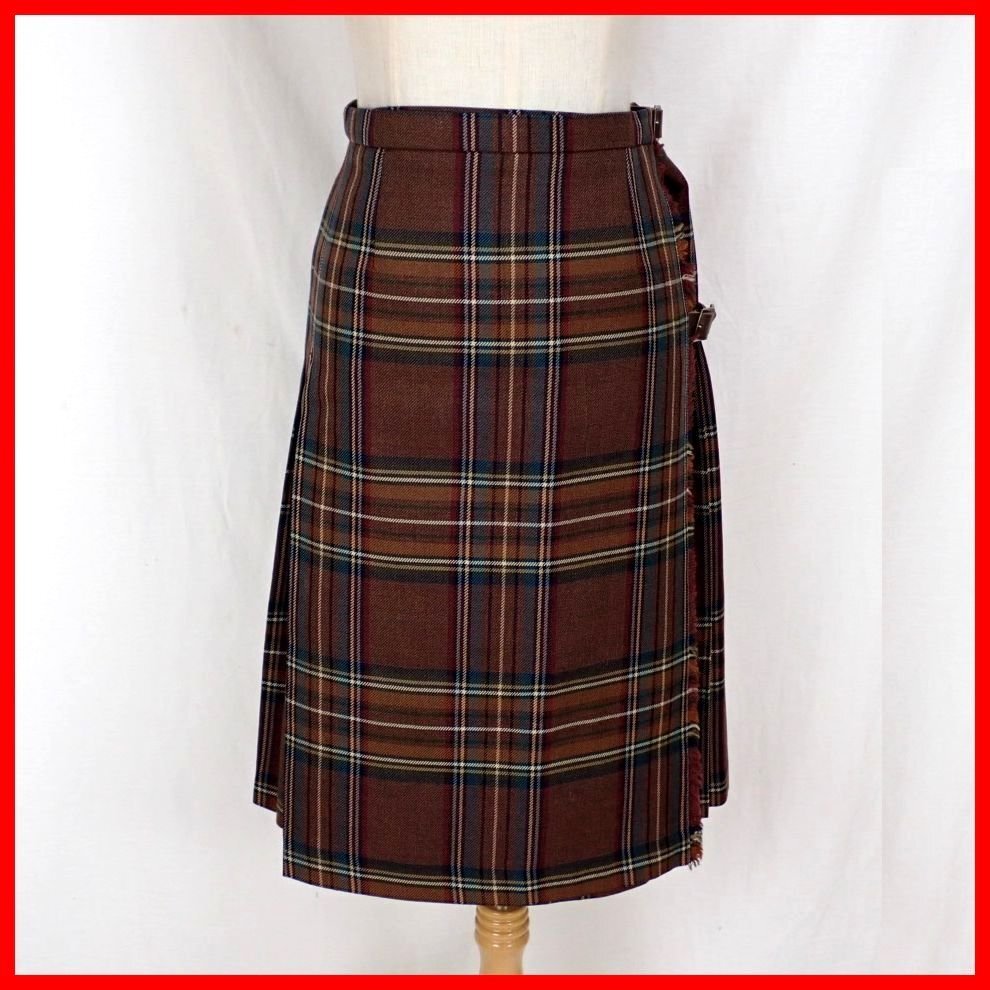 ★美品 Laura Ashley/ローラアシュレイ キルトスカート 10/M相当/膝丈/ブラウン/チェック柄/ウール100%/ラップ式&1374500101拍卖
