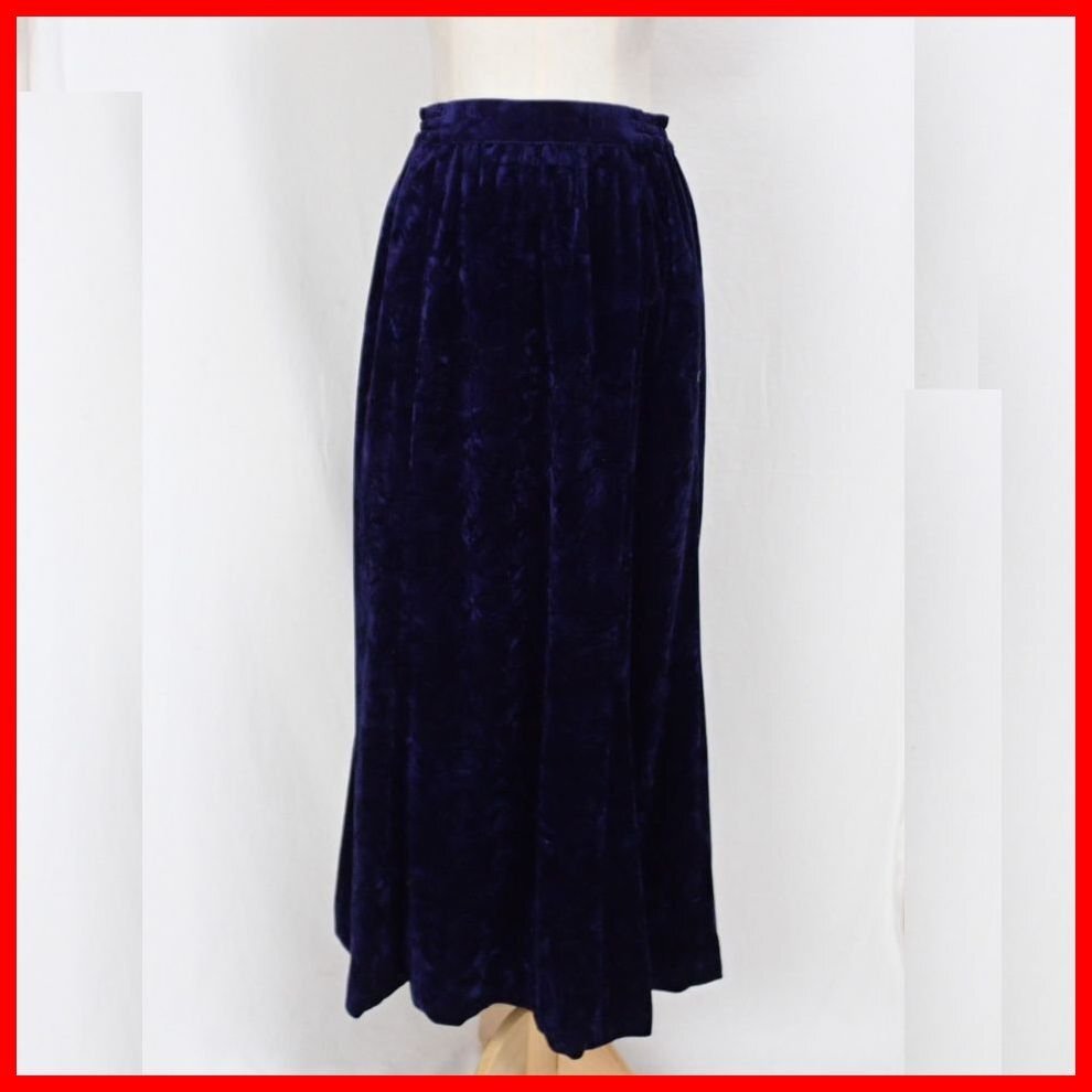 ★バラ色の暮し ベロア フレアスカート M~LL相当/マキシ~ロング丈/ダークネイビー/ストレッチ/ケイ山田&2146400085拍卖