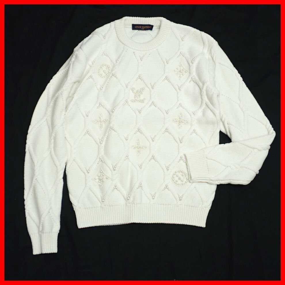 ★LOUIS VUITTON/ルイヴィトン エンベリッシュド ケーブルニット メンズM/オフホワイト/ウール他/セーター&1598000286拍卖