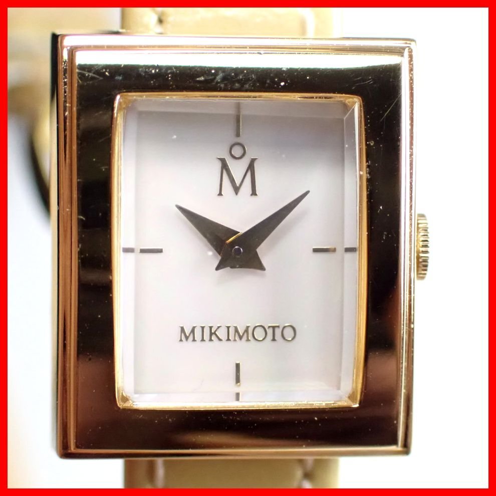 ★MIKIMOTO/ミキモト クォーツ腕時計/シェルホワイト文字盤×レザーベルト/付属品有り/バングルウォッチ&2168500011拍卖