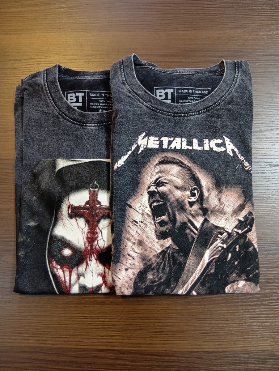 2枚セット メタリカ Metallica ヴィンテージ ピグメント加工 半袖Tシャツ メタル ロック バンド L拍卖