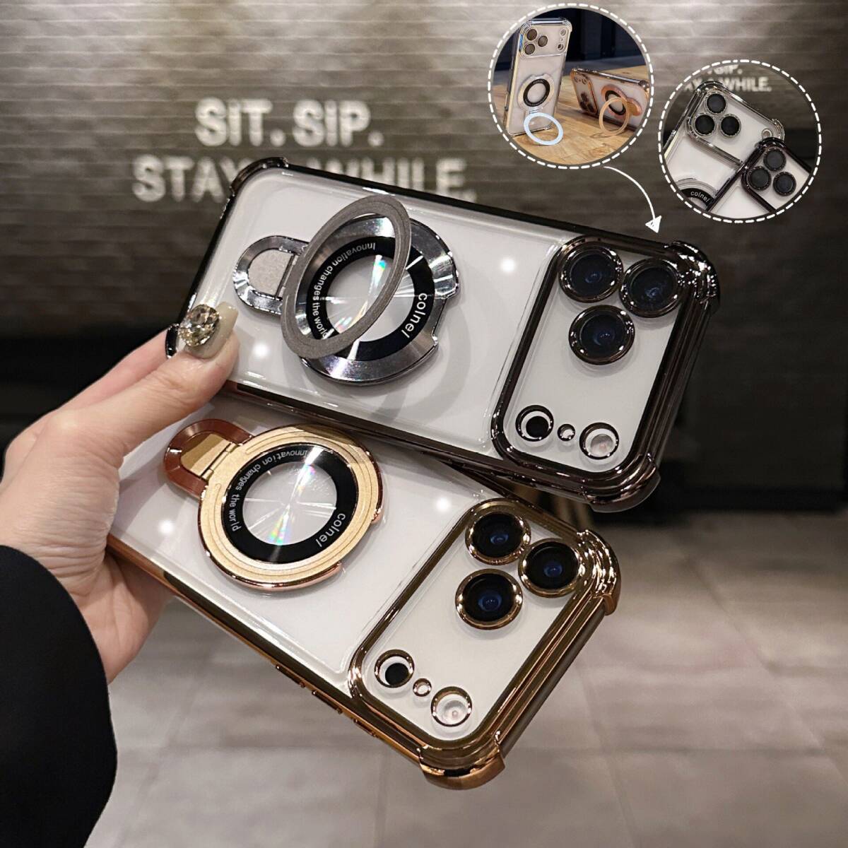 iPhone 17/17Pro/17Air/17Promax ケース レンズ保護 リング付き MagSafe充電 クリアケース スタンド機能 iPhone 16 15 14 13 12 ケース拍卖