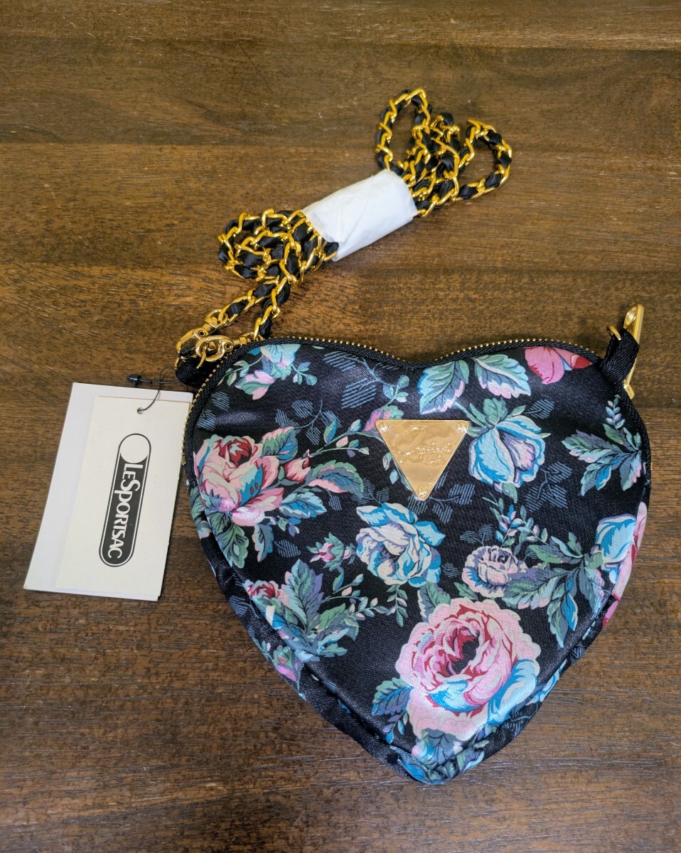 【新品】LeSportsac x JOYRICH、レスポートサック×ジョイリッチ、ハート型、薔薇柄、ナイロン、軽いショルダ、チェーンストラップ、ポーチ拍卖