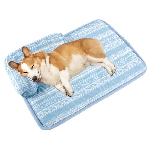 キリム ブルー 約90x65cm Peto-Raifu ペットマット 猫 犬用 枕付きマット 接触冷感 ペットベッド ペットシーツ拍卖