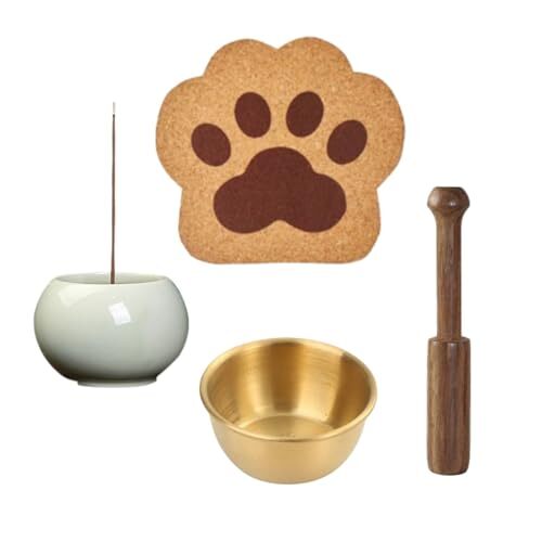 Archnote ペット 仏壇 仏具 犬 猫 祭壇 おりん ミニ 肉球コルクマット リン棒 お線香立て 4点 セット拍卖