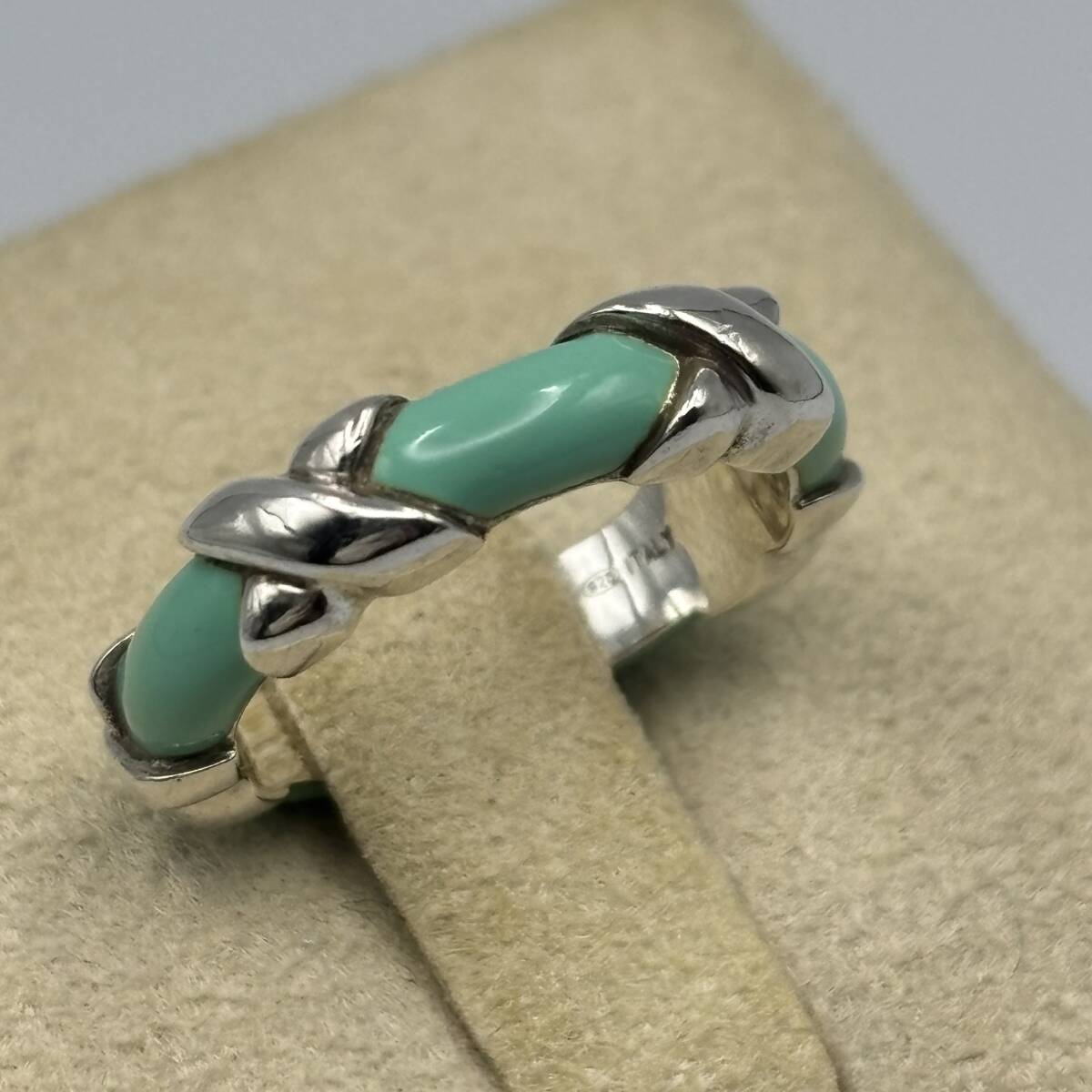 ☆ 希少品 約6.5号 ティファニー シグネチャー クロス リング 指輪 シルバー925 エナメル Tiffany Silver Enamel Signature X Band Ring拍卖