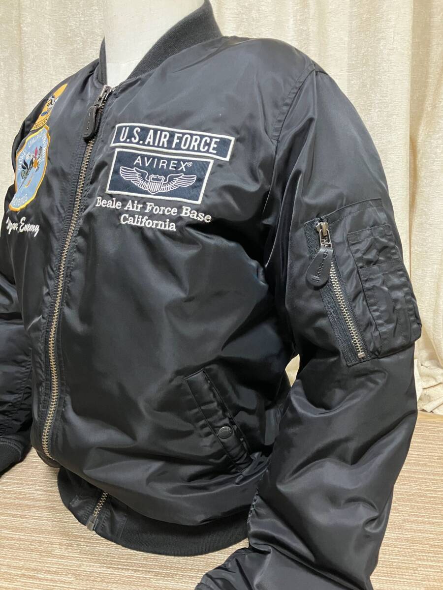 AVIREX MA-1 BLACK BIRD 中綿入りナイロンライディングJKT ブラック色 美品 XLサイズ 身長175-180cm 肩/肘/背/胸部パッド付拍卖
