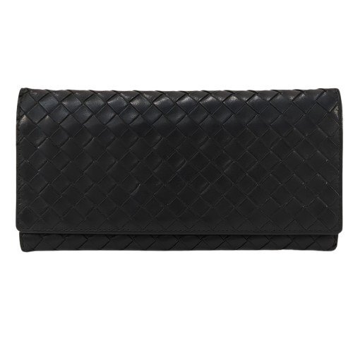 BOTTEGA VENETA ボッテガ・ヴェネタ イントレチャート 二つ折り長財布 札入れ ブラック レザー 箱付き 120697拍卖