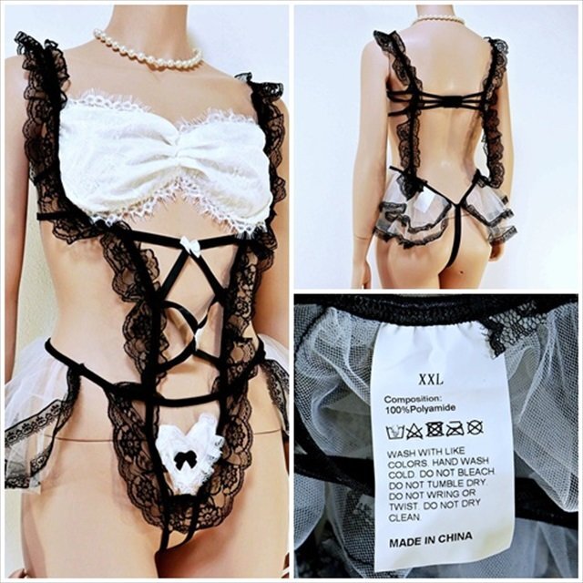 CX5-643//バスト95㎝以上のグラマーサイズ☆大胆なオープンデザイン*新品同様/メイド風セクシーランジェ※一番安価で送料ゆうパケット250円拍卖