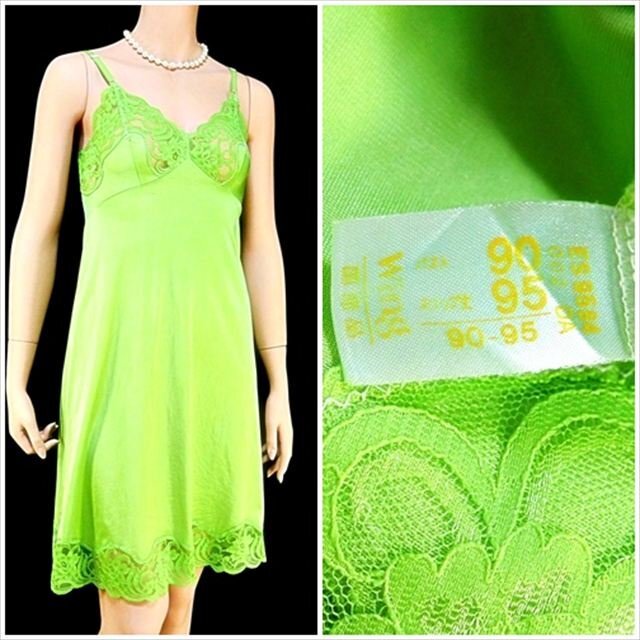 CE5-R13☆//バスト90㎝/大きいLサイズ♪癒されグリーン☆ナイロン100%☆伸縮性有*スリップ※一番安価な送料はゆうパケットなら250円♪拍卖